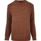 River Island Mens Rust Cable Knit Sweater