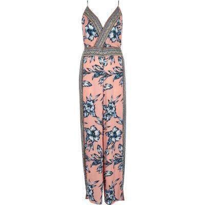 River Island Womens Floral Embellished Wide Leg Jumpsuit