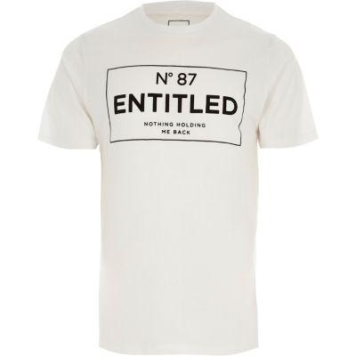 River Island Mens White 'entitled' Flock Print Slim Fit T-shirt