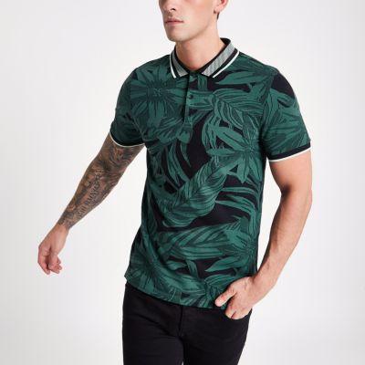 River Island Mens Floral Jacquard Muscle Fit Polo Shirt