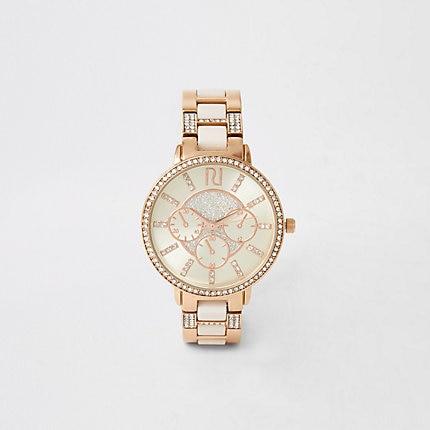 River Island Womens Rose Gold Colour Diamante Watch