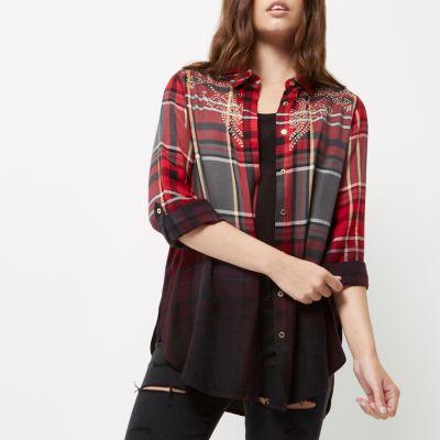 River Island Womens Petite Dip Dye Check Western Shirt