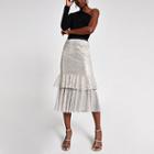 River Island Womens Silver Sequin Frill Midi Skirt