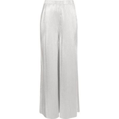 River Island Womens Silver Metallic Wide Leg Palazzo Pants