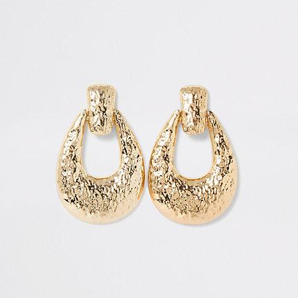 River Island Womens Gold Colour Textured Doorknocker Earrings