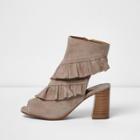 River Island Womens Suede Frill Peeptoe Boots