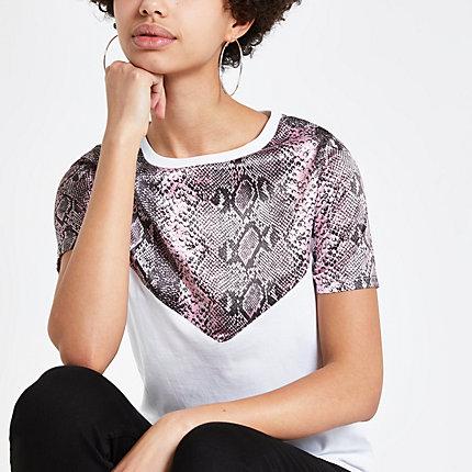 River Island Womens White Snake Print T-shirt