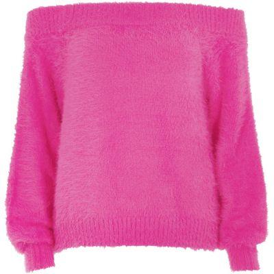 River Island Womens Bardot Fluffy Knit Jumper