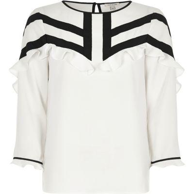 River Island Womens Satin Crepe Ruffle Front Top