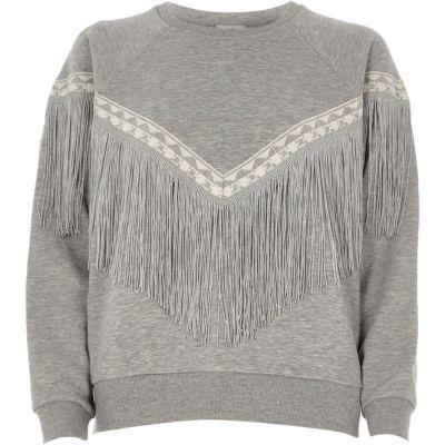 River Island Womens Petite Marl Aztec Fringe Sweatshirt