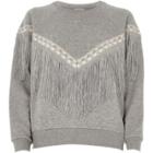 River Island Womens Petite Marl Aztec Fringe Sweatshirt