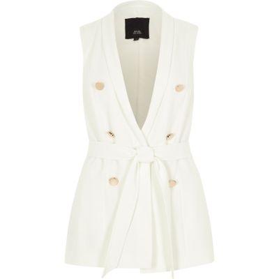 River Island Womens White Sleeveless Double Breasted Jacket