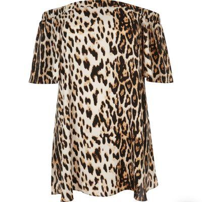 River Island Womens Plus Leopard Print Bardot Dress
