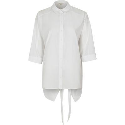 River Island Womens White Ls Nate Tie Back Shirt