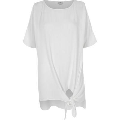 River Island Womens White Knot Front Split Sleeve T-shirt
