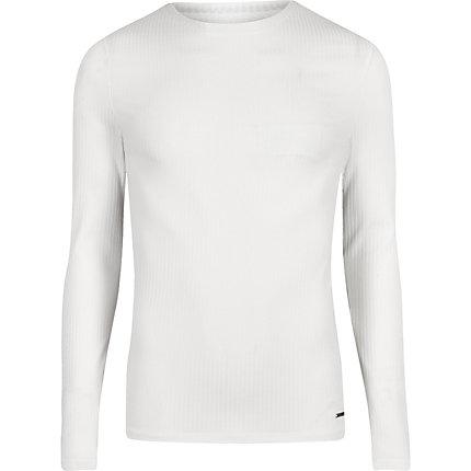 River Island Mens White Ribbed Crew Neck Long Sleeve Top