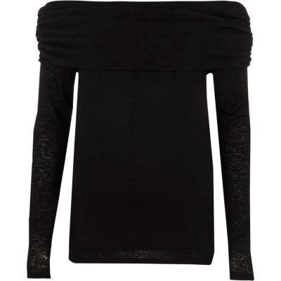 River Island Womens Ruched Folded Bardot Neck Sweater