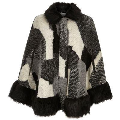 River Island Womens Patchwork Faux Fur Trim Cape