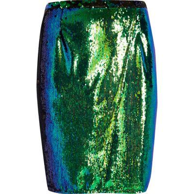 River Island Womens Plus Emerald Sequin Pencil Skirt