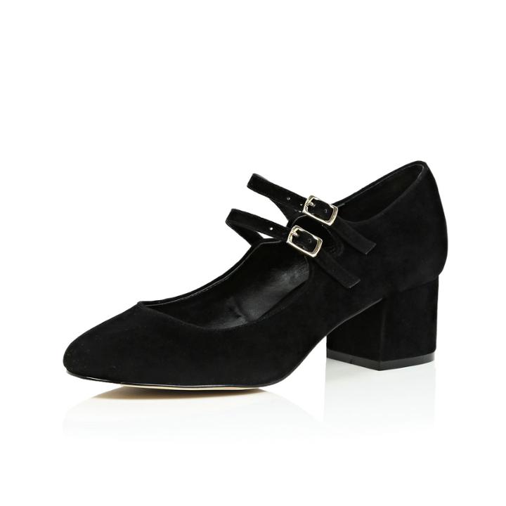 River Island Womens Velvet Block Heel Mary Jane Shoes
