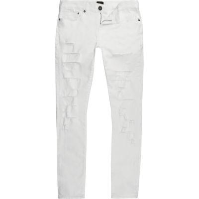River Island Mens White Danny Ripped Super Skinny Jeans