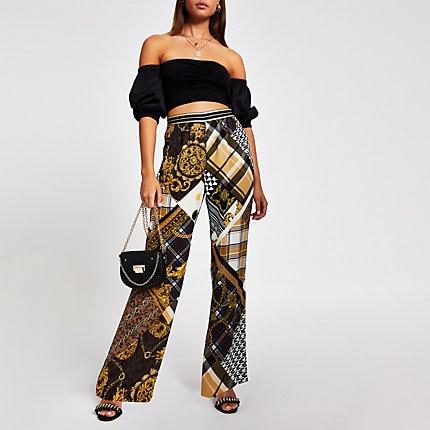River Island Womens Print Slim Wide Leg Trousers