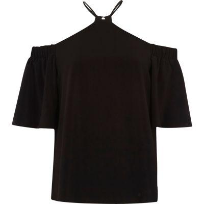 River Island Womens Cross Neck Cold Shoulder Top