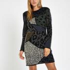 River Island Womens Printed Embellished Bodycon Mini Dress