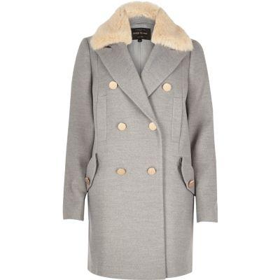 River Island Womens Faux Fur Trim Overcoat