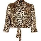 River Island Womens Petite Leopard Tie Front Crop Shirt