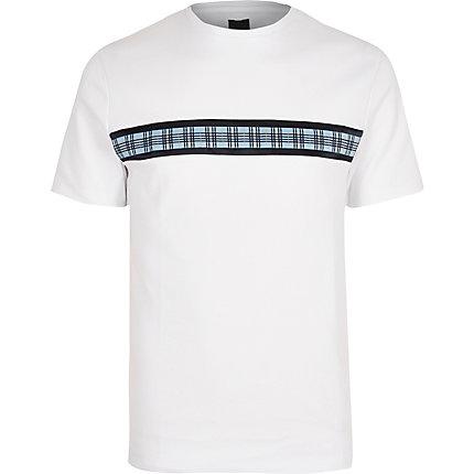 River Island Mens White Check Tape Slim Fit T-shirt