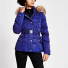 River Island Womens Padded Faux Fur Hood Belted Jacket