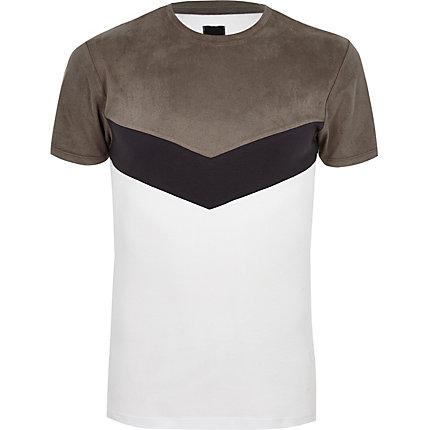 River Island Mens Faux Suede Muscle Fit Chevron T-shirt