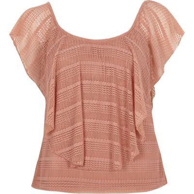 River Island Womens Frill Open Mesh Bardot Top