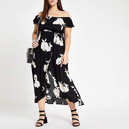 River Island Womens Plus Floral Bardot Maxi Dress