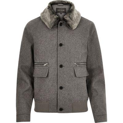 River Island Mens Boxy Faux Fur Collar Jacket
