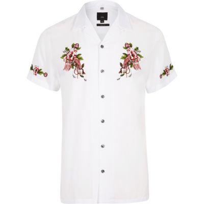 River Island Mens White Floral Embroidered Short Sleeve Shirt