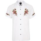 River Island Mens White Floral Embroidered Short Sleeve Shirt
