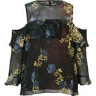 River Island Womens Floral Cold Shoulder Deep Frill Blouse
