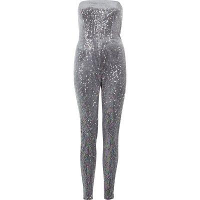 River Island Womens Metallic Sequin Bandeau Jumpsuit