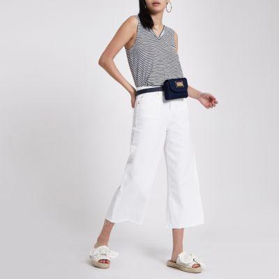 River Island Womens White Stripe V Neckk Top