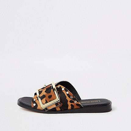 River Island Womens Leopard Print Mules