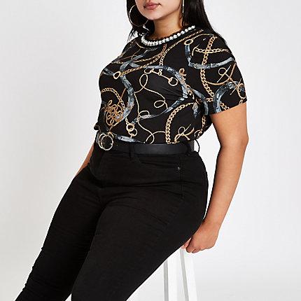 River Island Womens Plus Chain Embellished Neck T-shirt