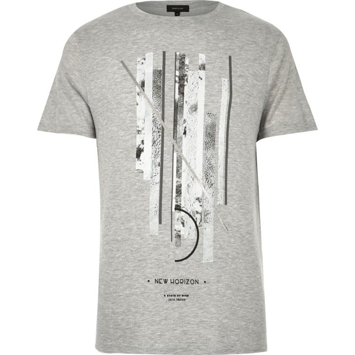 River Island Mensgrey New Horizon Slogan Print T-shirt