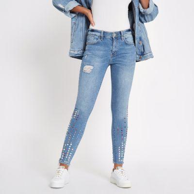 River Island Womens Amelie Gemstone Mid Rise Skinny Jeans