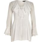 River Island Womens White Dobby Ruffle Front Bell Sleeve Playsuit