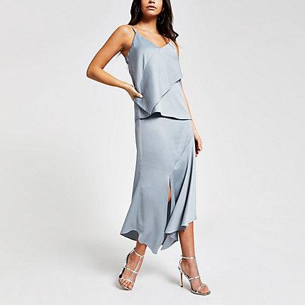 River Island Womens Satin Asymmetric Midi Skirt