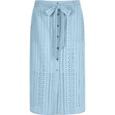 River Island Womens Button Through Broderie Midi Skirt