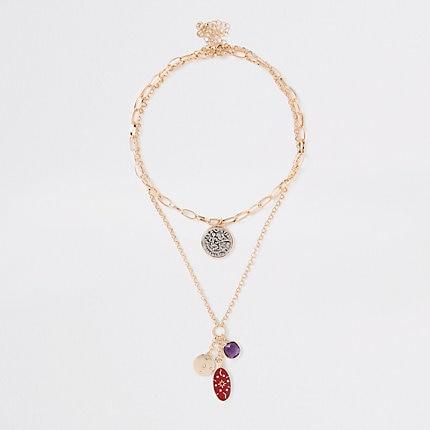 River Island Womens Gold Tone Oval Coin Chain Necklace Multipack
