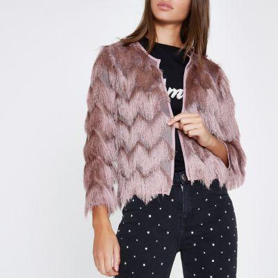 River Island Womens Three Quarter Sleeve Fringe Short Jacket